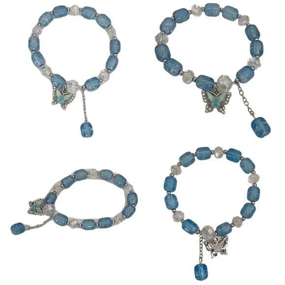 Blue and Clear Beaded Stretch Small Bracelet with Butterfly Charm - Picture 17 of 17